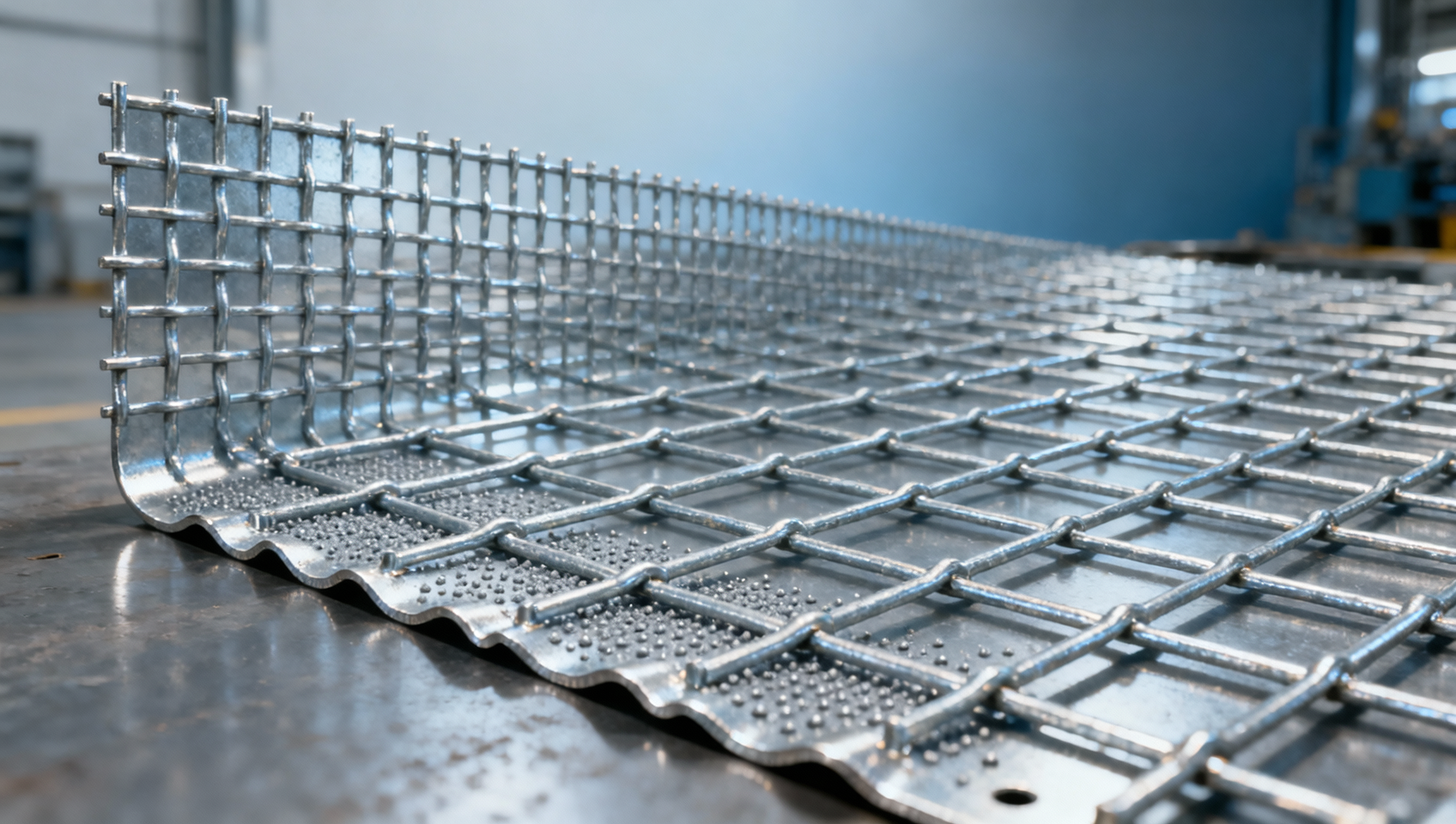 Galvanized metal mesh sheets used in walkways — slip resistance degrades faster than expected