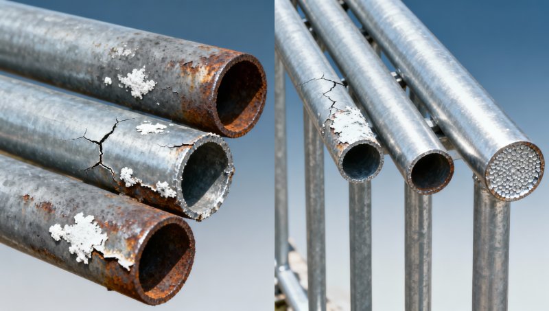 Galvanized tube pipe used for handrails — why impact resistance drops after 3 years outdoors