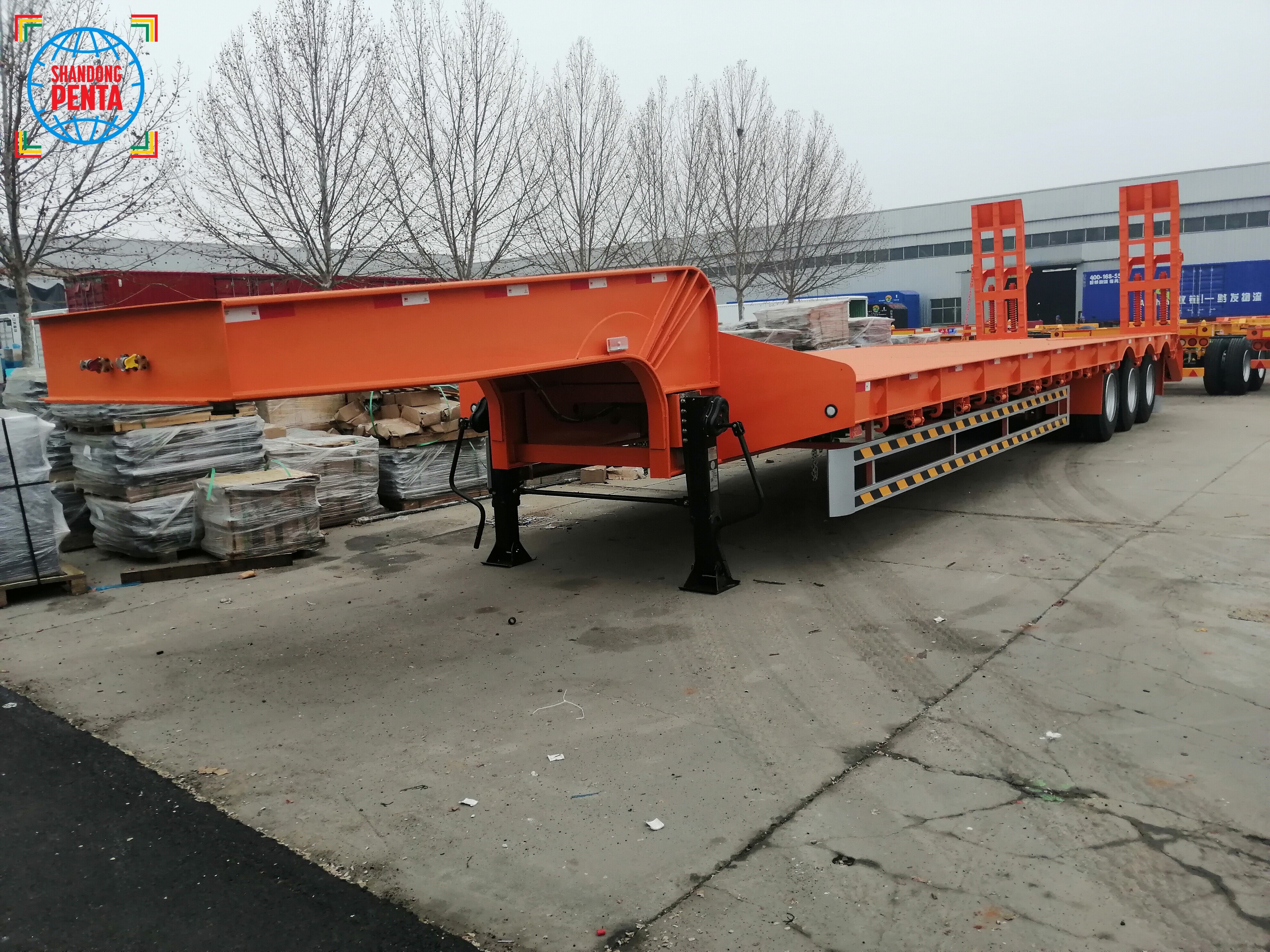 Orange - 3-Axle 16m Low Flatbed Semi-Trailer