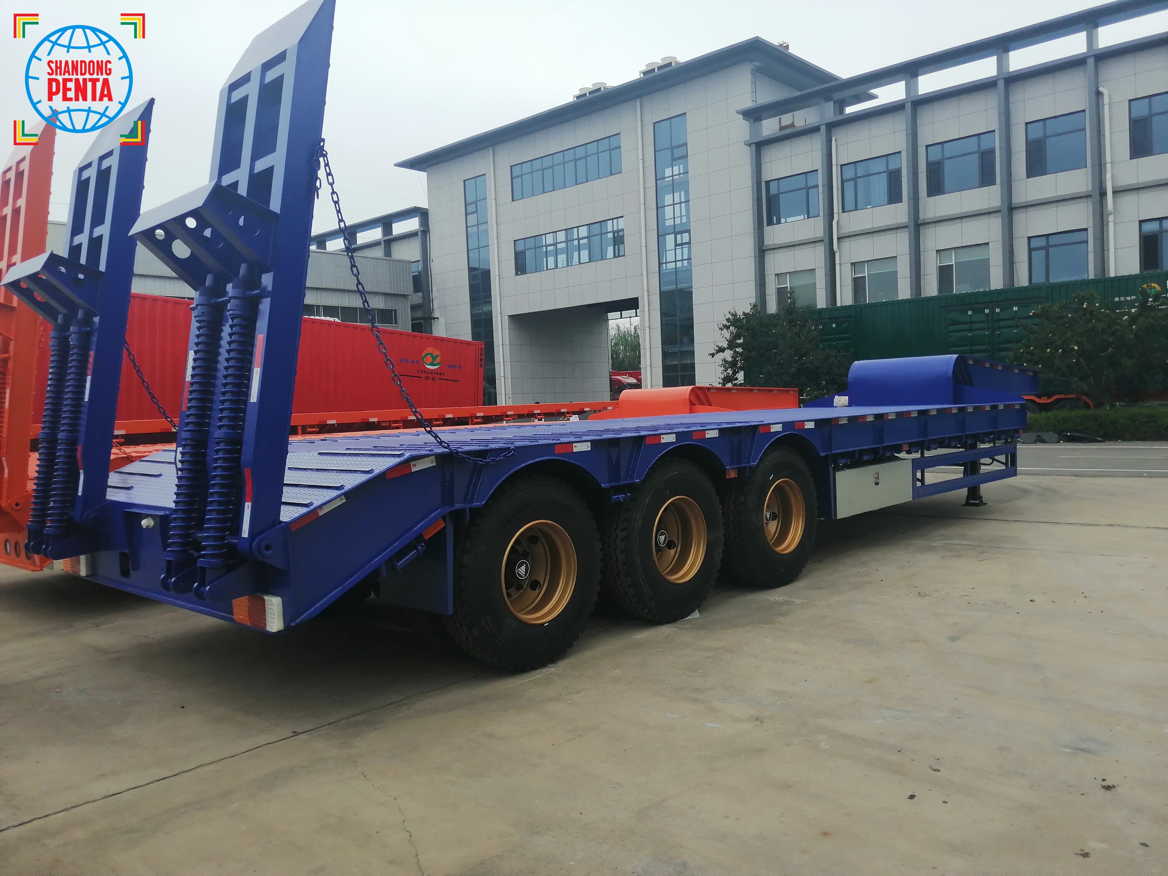  Blue- 3-Axle 16m Low Flatbed Semi-Trailer