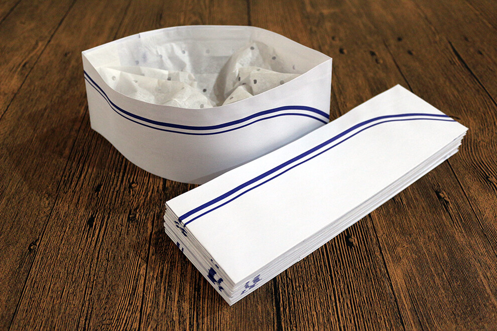 Paper forage hat (double blue strip)