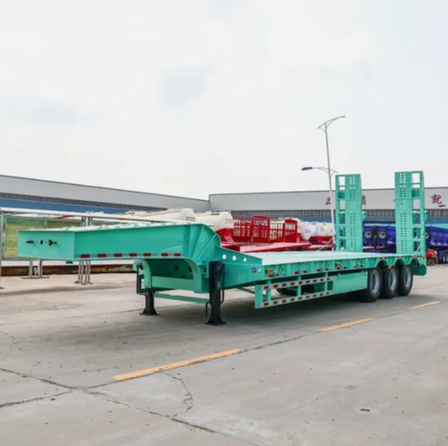 Low Price 60 80 100 Ton 3 Axle Lowbed Low Bed Semi Trailer Low Bed Trailer
