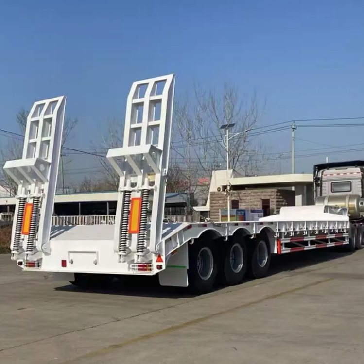 30/50/60/100 Tons Capacity 3/4/5/Axles Heavy Duty Lowbed Semitrailer for Construction Equipment Transport with Hydraulic Ramps