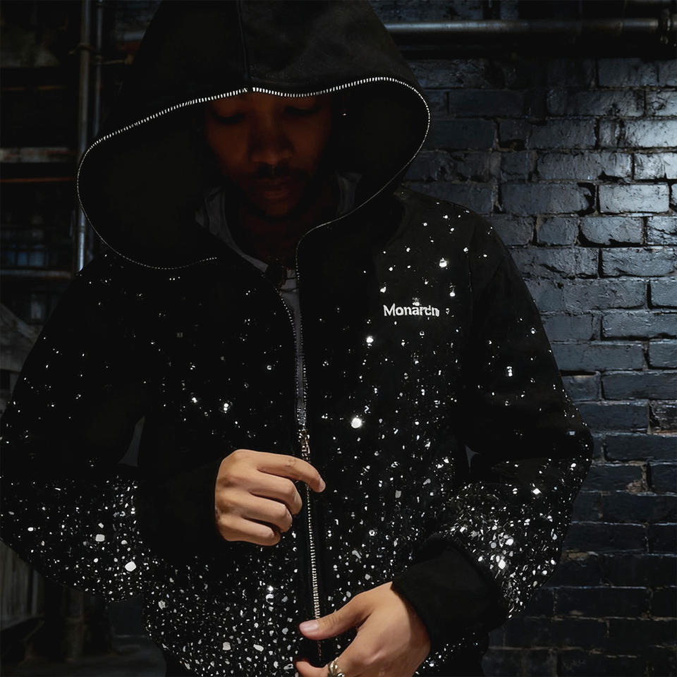 600 Gsm custom-made 100% cotton full-face zipper hoodie for both men and women, street style, polka dot rhinestone logo for winter and autumn