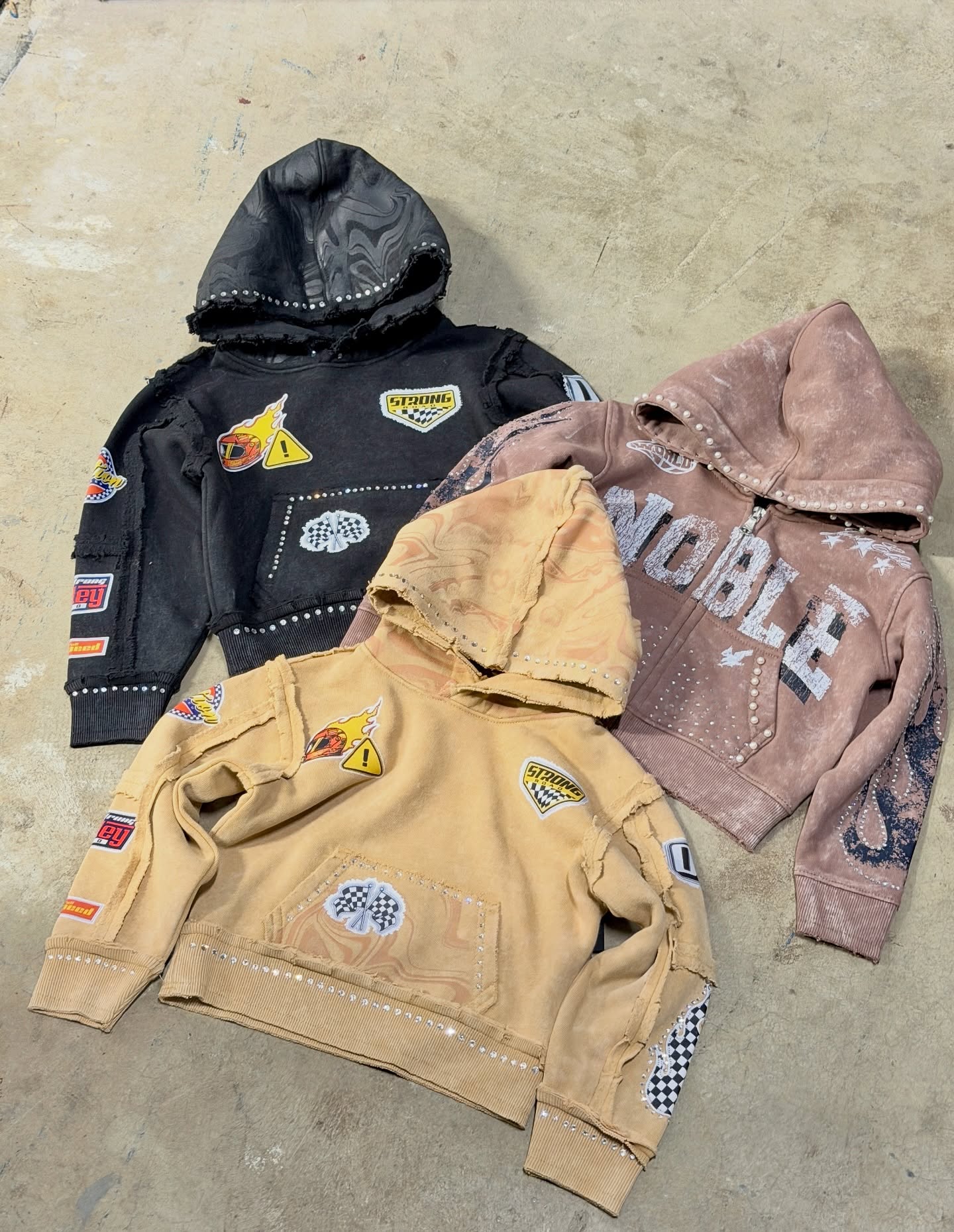 500gsm heavyweight denim tear custom high-quality signature men's acid-washed diamond hoodie sweater street wear manufacturer