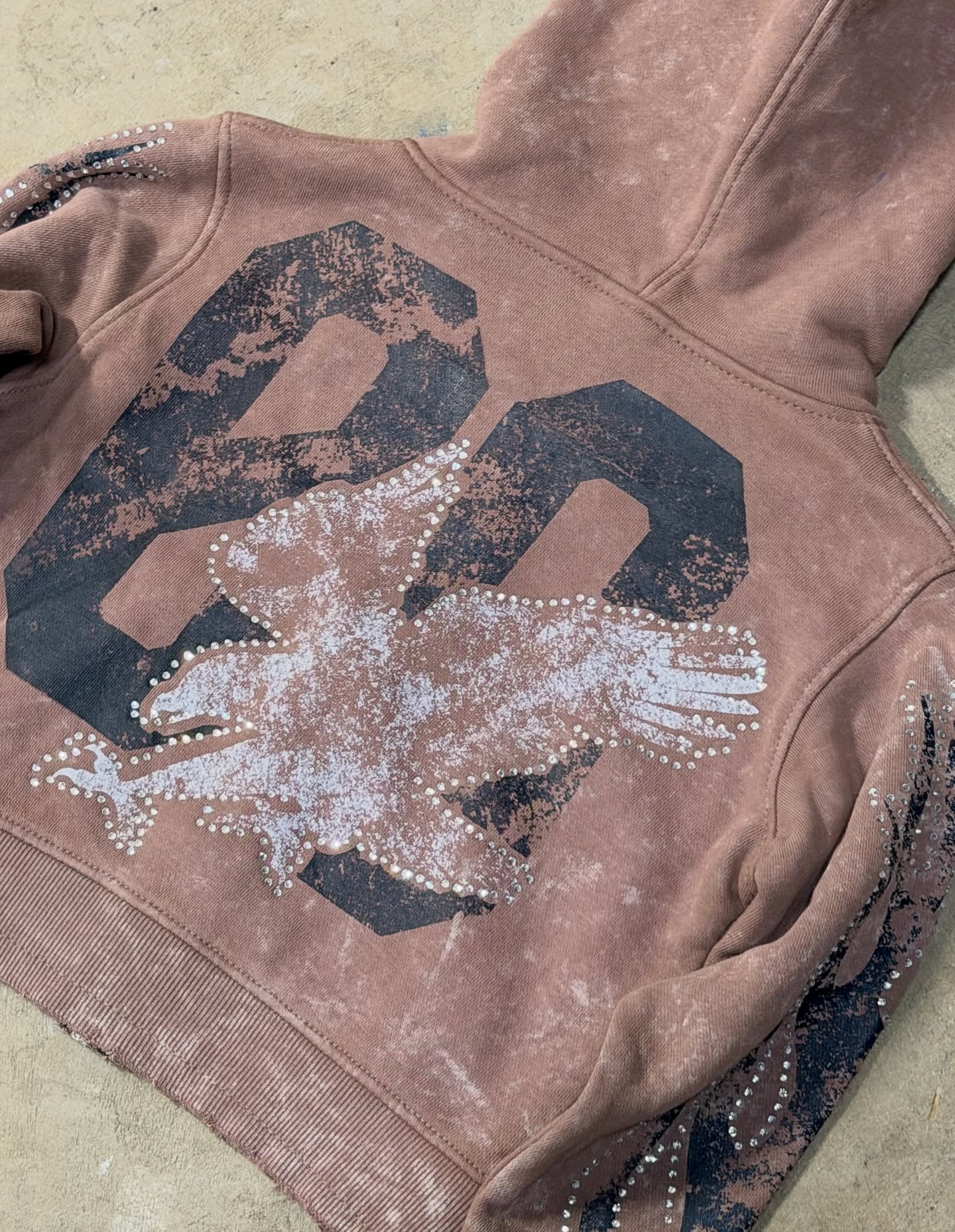 500gsm heavyweight denim tear custom high-quality signature men's acid-washed diamond hoodie sweater street wear manufacturer