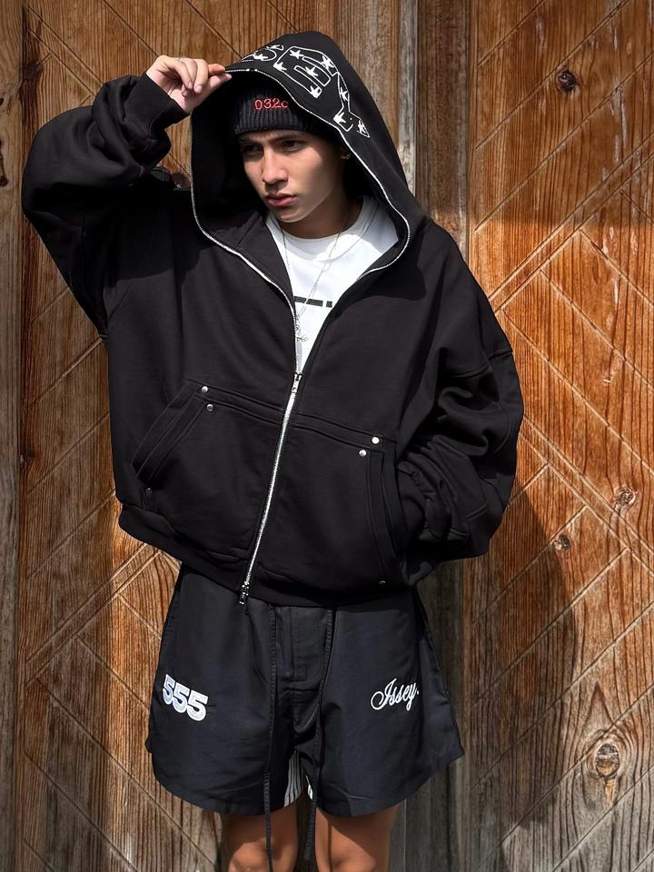 Custom-made full-face zipper oversized sweatshirt for autumn and winter, made of cotton-polyester fabric hoodie, high-quality clothing by designer