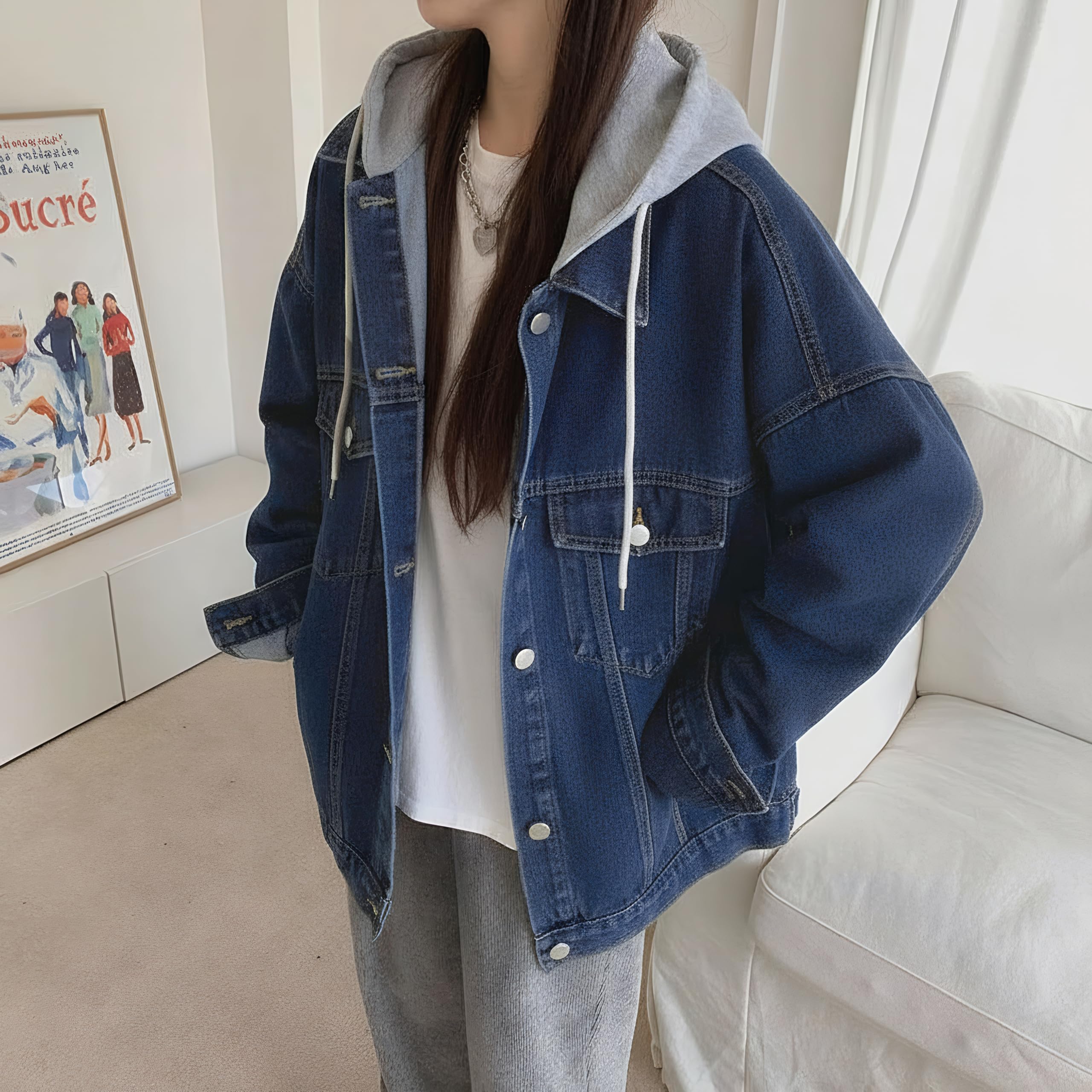 Acid-washed knitted denim tear sweater 1.1 unisex 600 500 Gsm high-end washed denim tear hoodie 1-on-1 oversized high quality