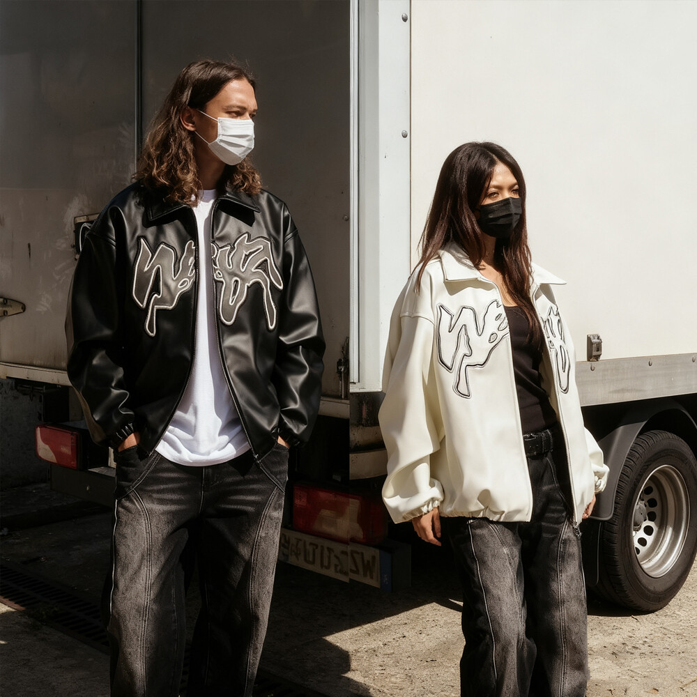 Custom streetwear manufacturer fur zipper long leather waterproof reversible winter jackets and coats, with patterns suitable for both men and women