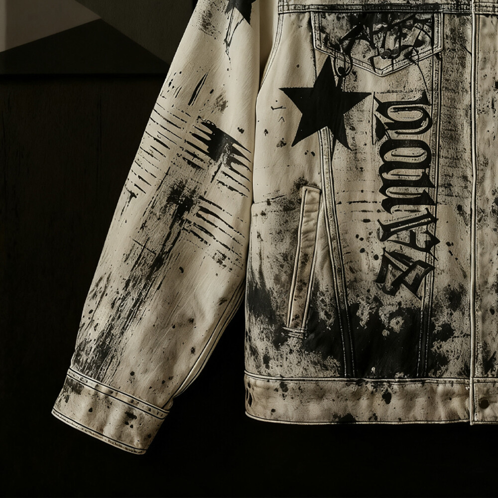 Custom-made winter street wear waterproof soft shell fur jacket designer Gothic heat transfer graphic leather jacket front