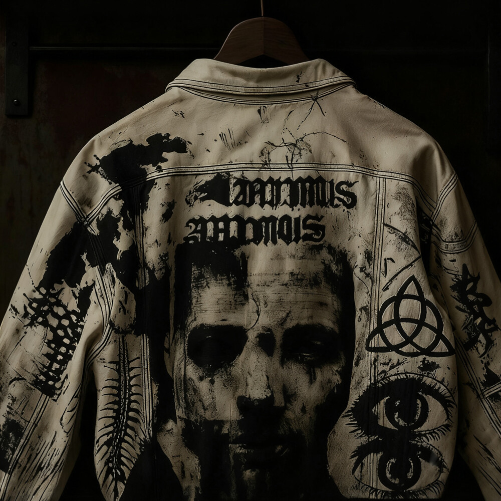 Custom-made winter street wear waterproof soft shell fur jacket designer Gothic heat transfer graphic leather jacket front