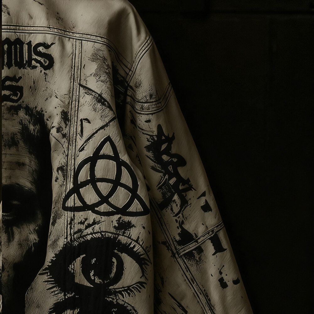 Custom-made winter street wear waterproof soft shell fur jacket designer Gothic heat transfer graphic leather jacket front