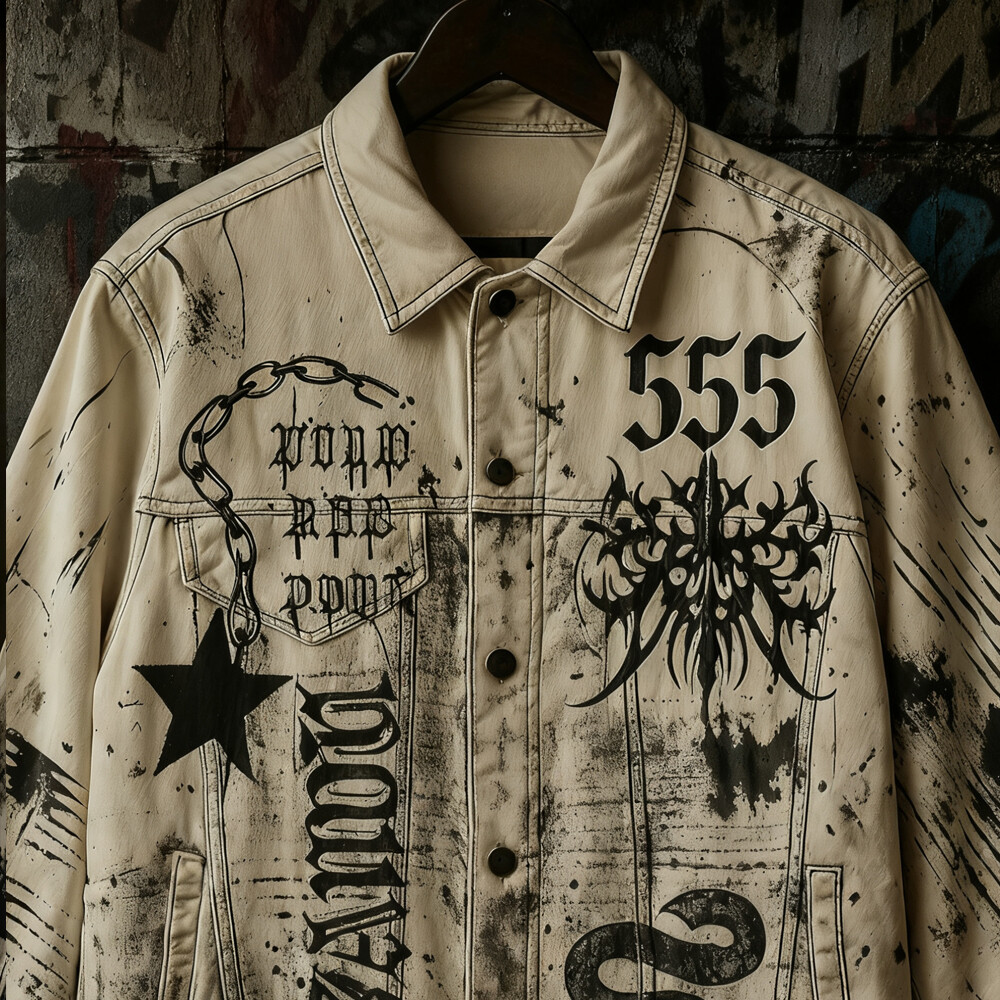 Custom-made winter street wear waterproof soft shell fur jacket designer Gothic heat transfer graphic leather jacket front