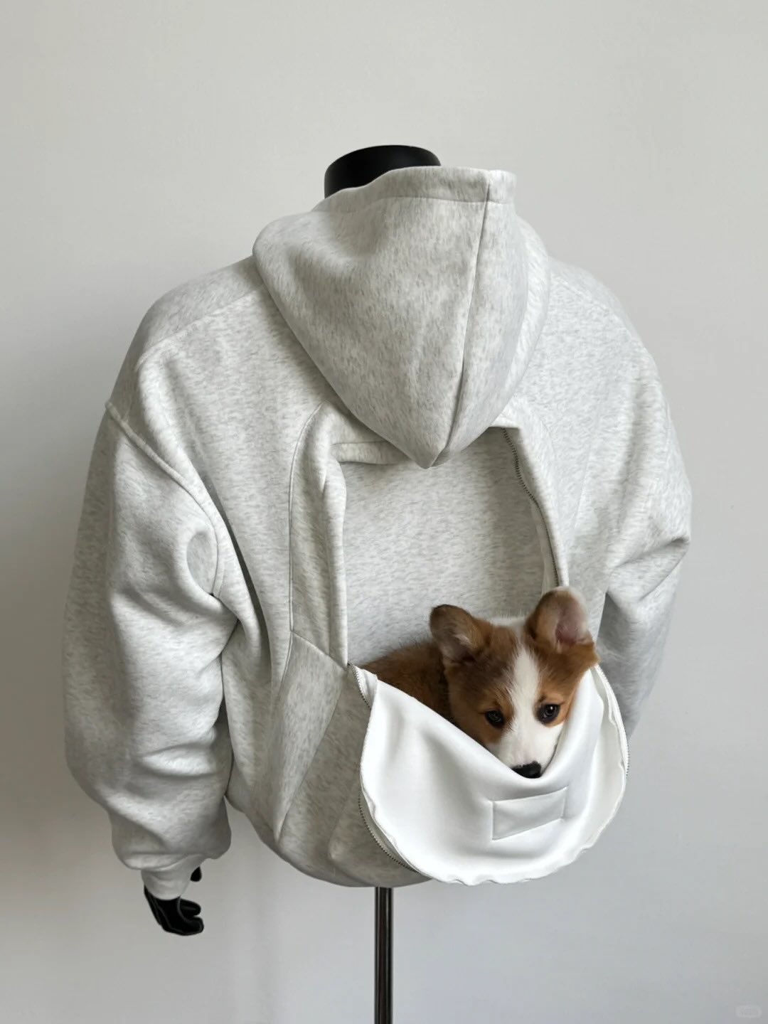 White cotton zipper round-neck sweatshirt, hoodie, men's backpack, high-quality custom winter streetwear, dyed