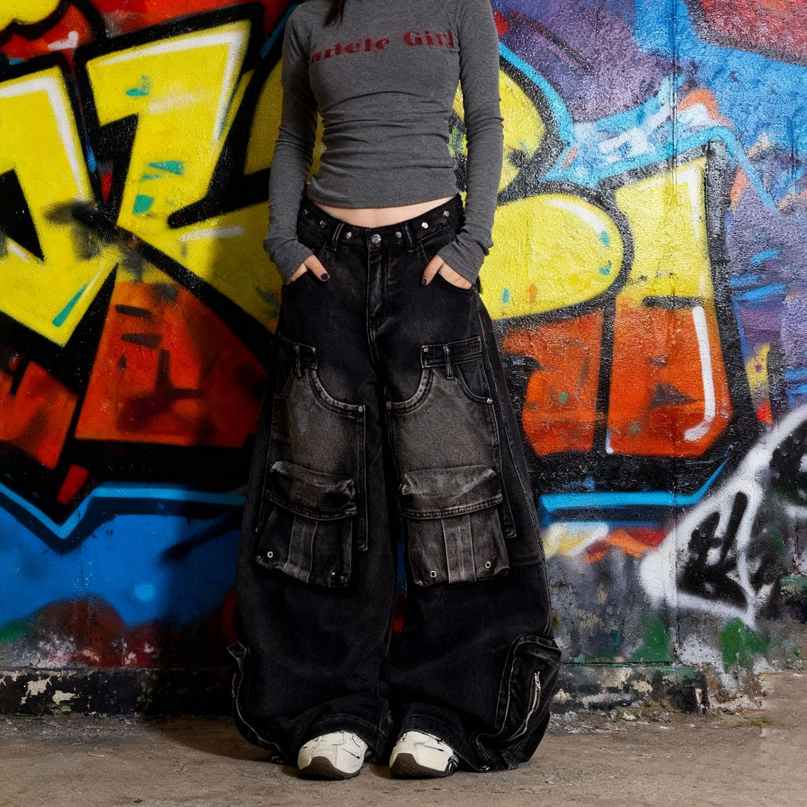 Wholesale polyester fabric manufacturer hip-hop retro custom metal printed 3D pocket men's curvily-leg jeans