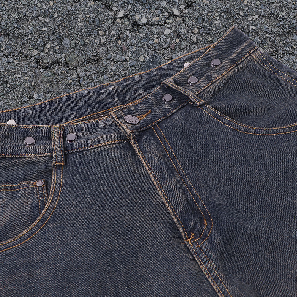 Wholesale polyester fabric manufacturer hip-hop retro custom metal printed 3D pocket men's curvily-leg jeans