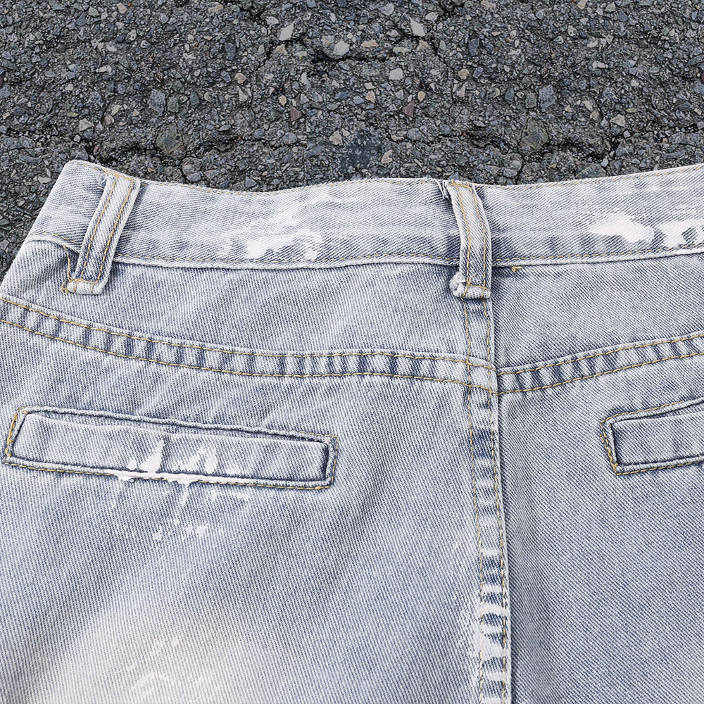 Custom-made men's trousers made of heavyweight washable cotton-polyester fabric with jacquard 3D zipper pockets and loose jeans for street wear