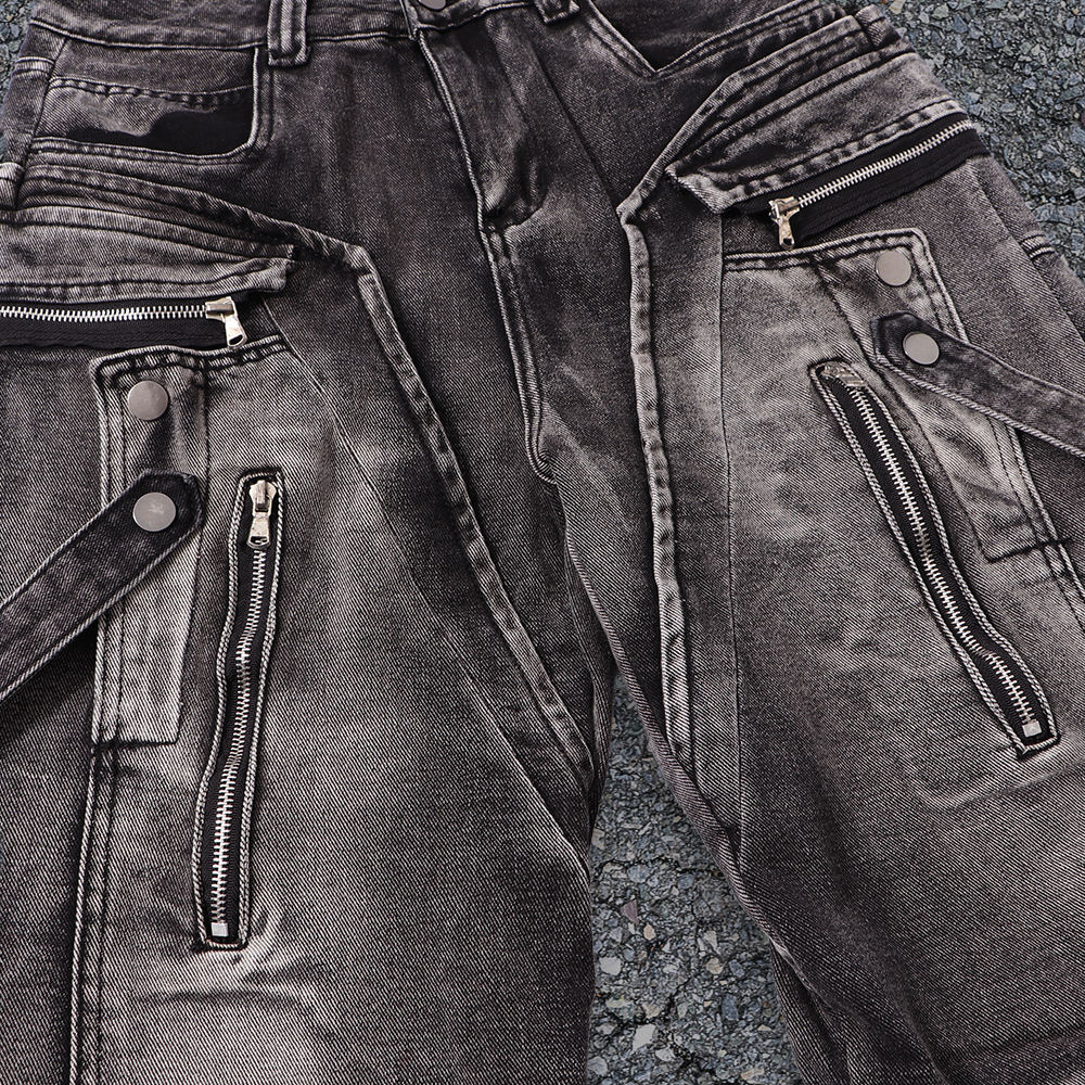 Wholesale custom 100% cotton denim retro street style crack print custom ribbon wash flared jeans manufacturer