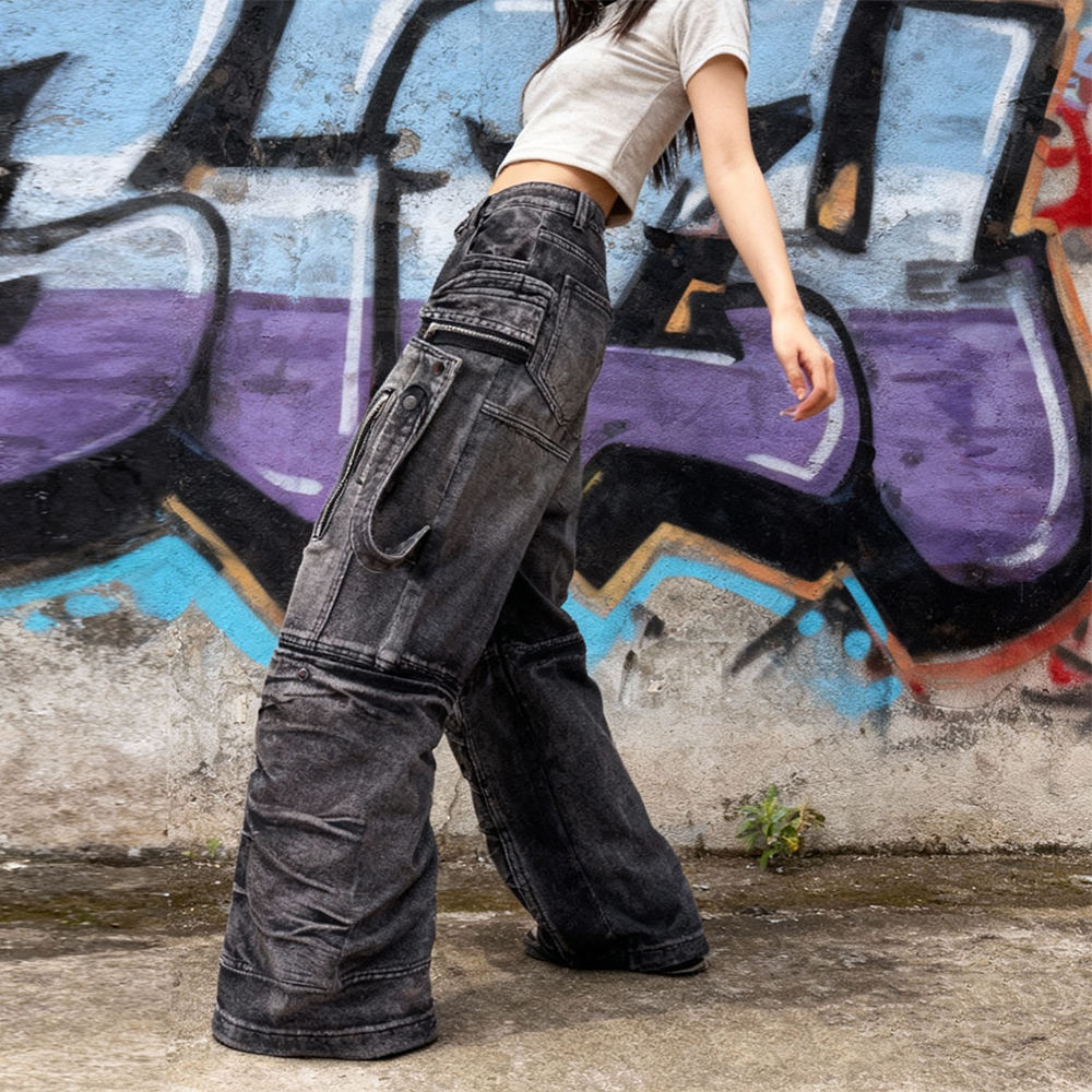 Wholesale custom 100% cotton denim retro street style crack print custom ribbon wash flared jeans manufacturer