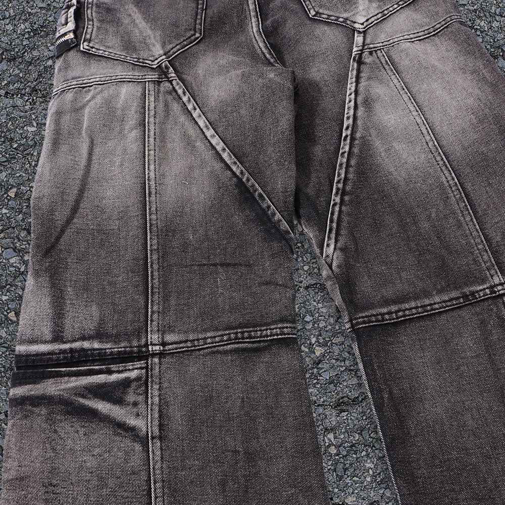 Wholesale custom 100% cotton denim retro street style crack print custom ribbon wash flared jeans manufacturer