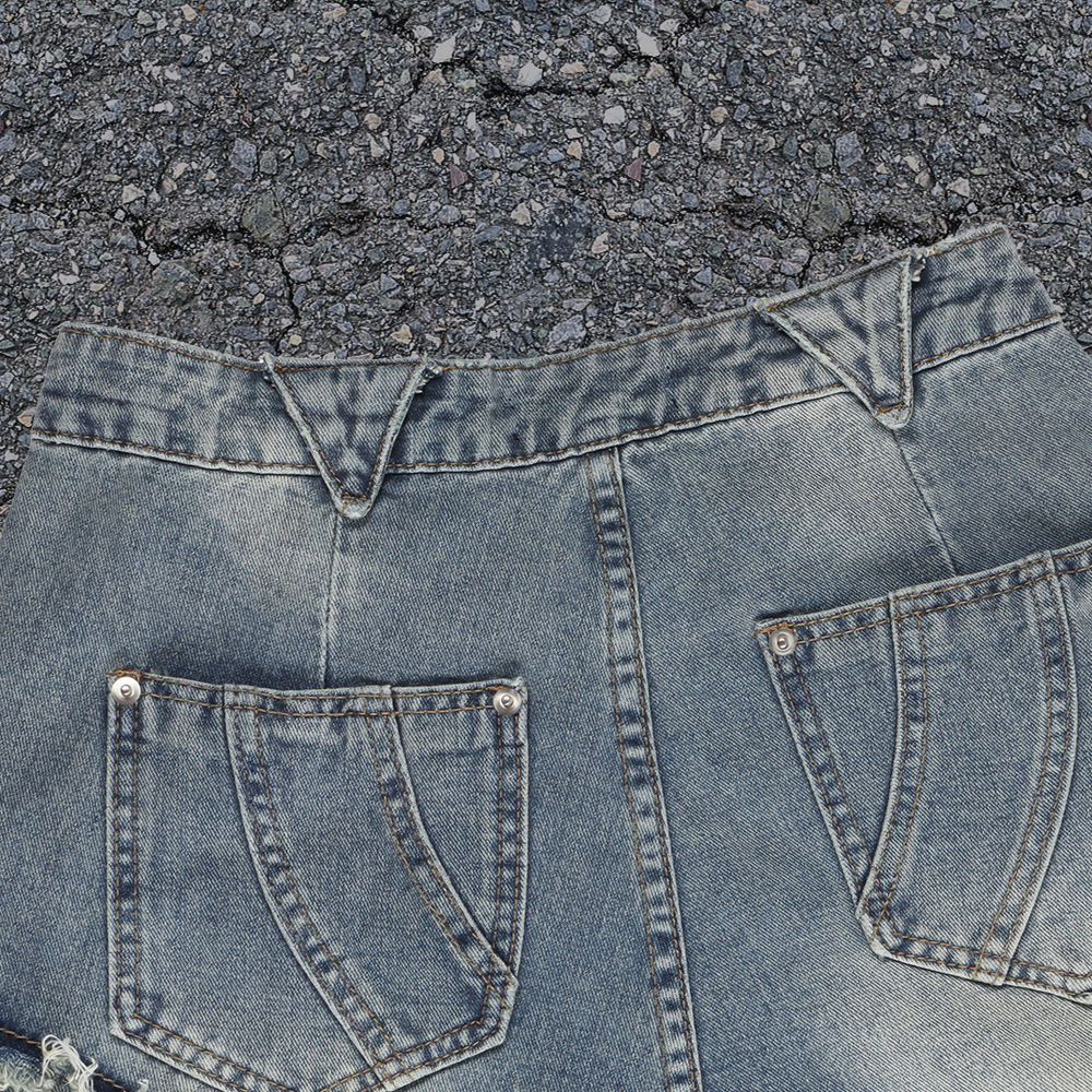 Cotton-polyester fabric retro Gothic high-waisted custom washable side pocket patchwork fringed flared flared flared jeans for men