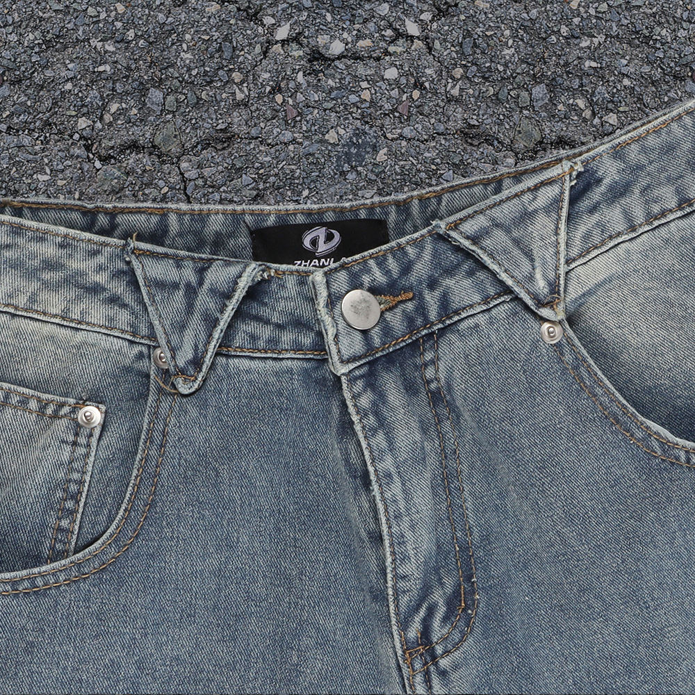 Cotton-polyester fabric retro Gothic high-waisted custom washable side pocket patchwork fringed flared flared flared jeans for men