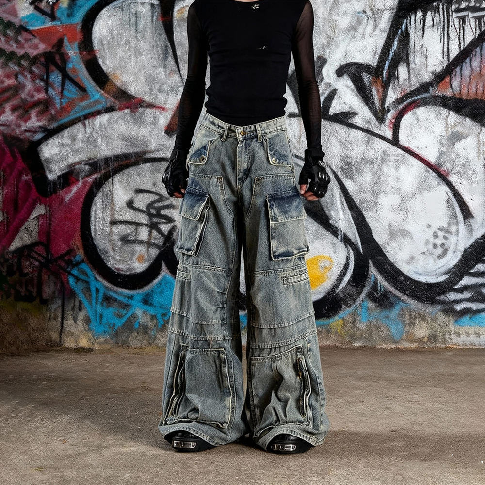 Custom-made cotton and polyester fiber men's loose jeans with 3D side pockets for washing, Uomo men's denim jeans for autumn and winter