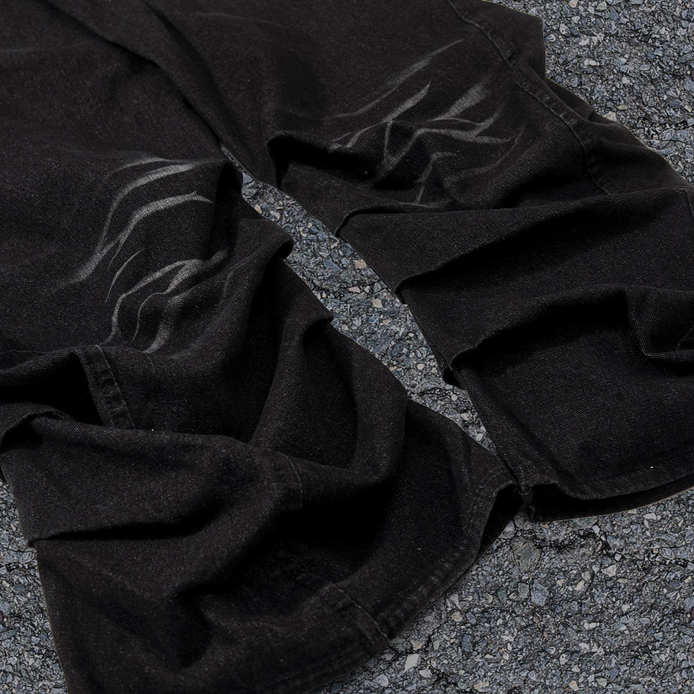 Custom-made pocket streetwear made of polyester-cotton fabric, mid-waisted straight-leg jeans for both men and women, suitable for manufacturers