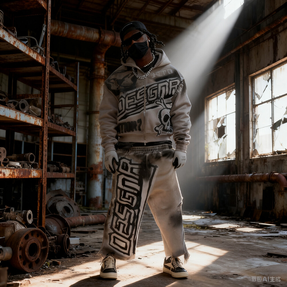 Denim woven oversized sport pants, zipper hoodie set, men's custom high-quality elevated street wear for autumn and winter