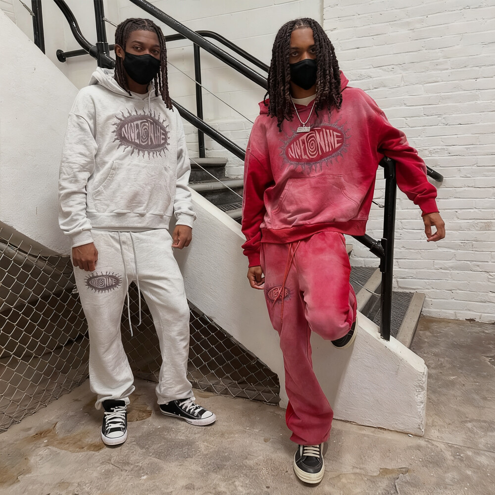 400 Gsm custom acid-washed and printed sportswear pants sets and pullover hoodie sets, men's custom sportswear street wear manufacturer