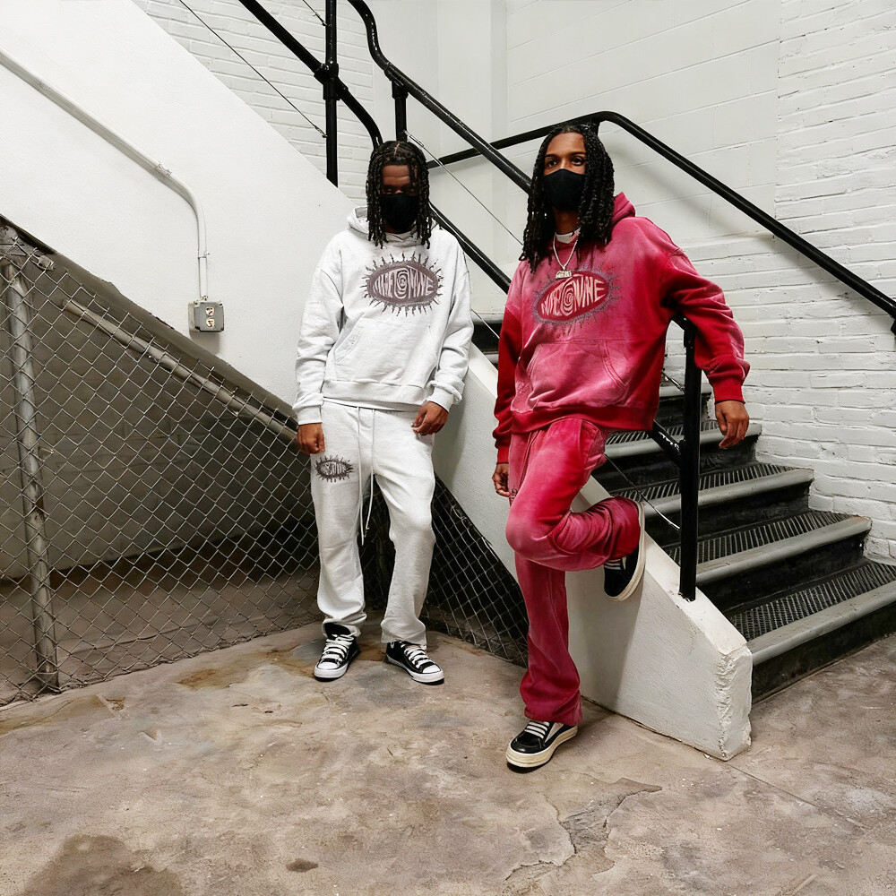 400 Gsm custom acid-washed and printed sportswear pants sets and pullover hoodie sets, men's custom sportswear street wear manufacturer