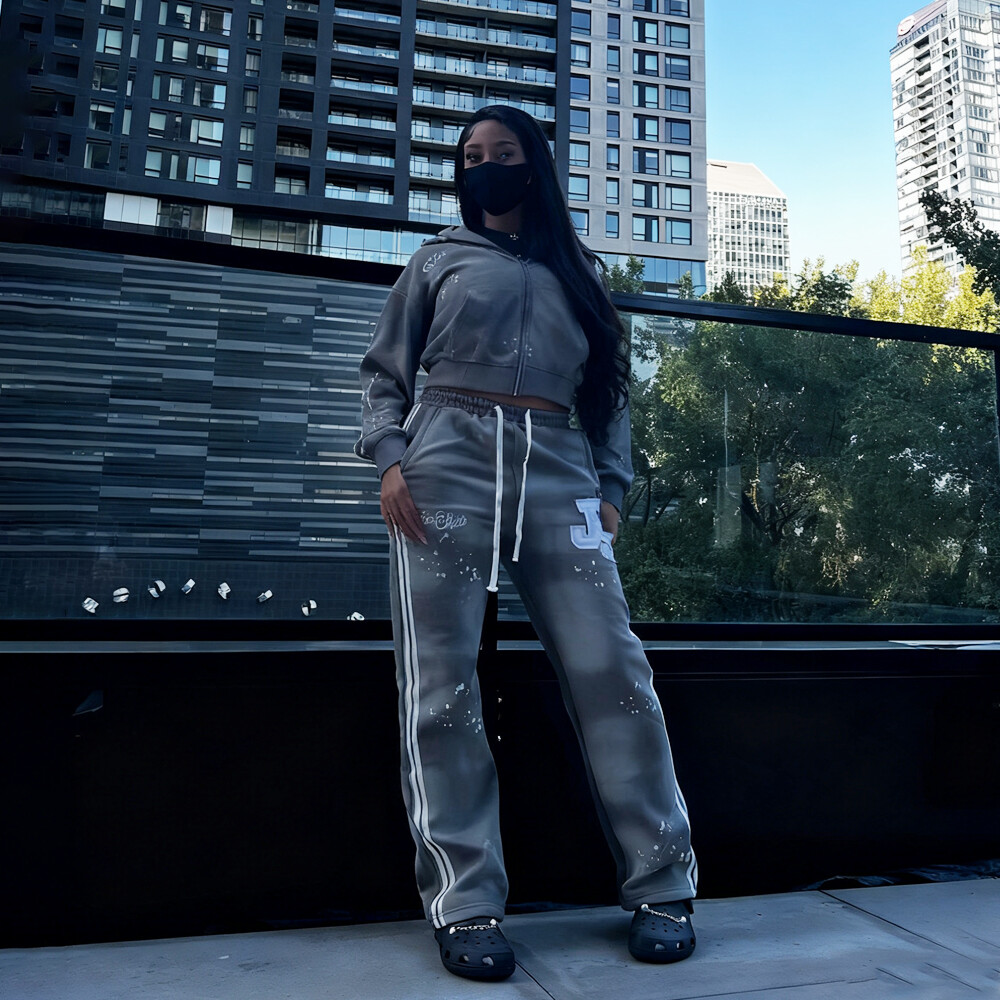 500 Gsm cotton polyester wholesale custom vintage embroidered men's zippered hoodie and sweatshirt set