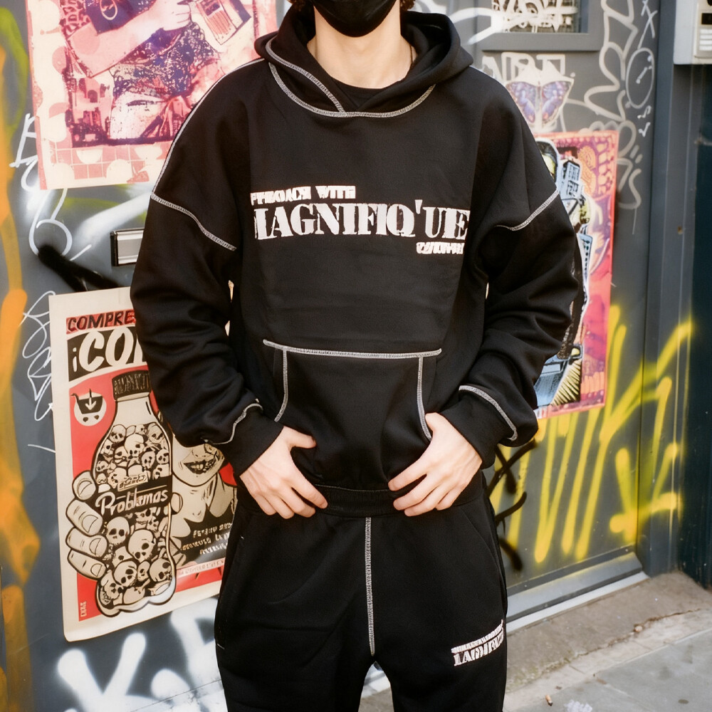 Men's custom heat transfer winter streetwear sportswear set 400 500 Gsm lightweight reflective sportswear