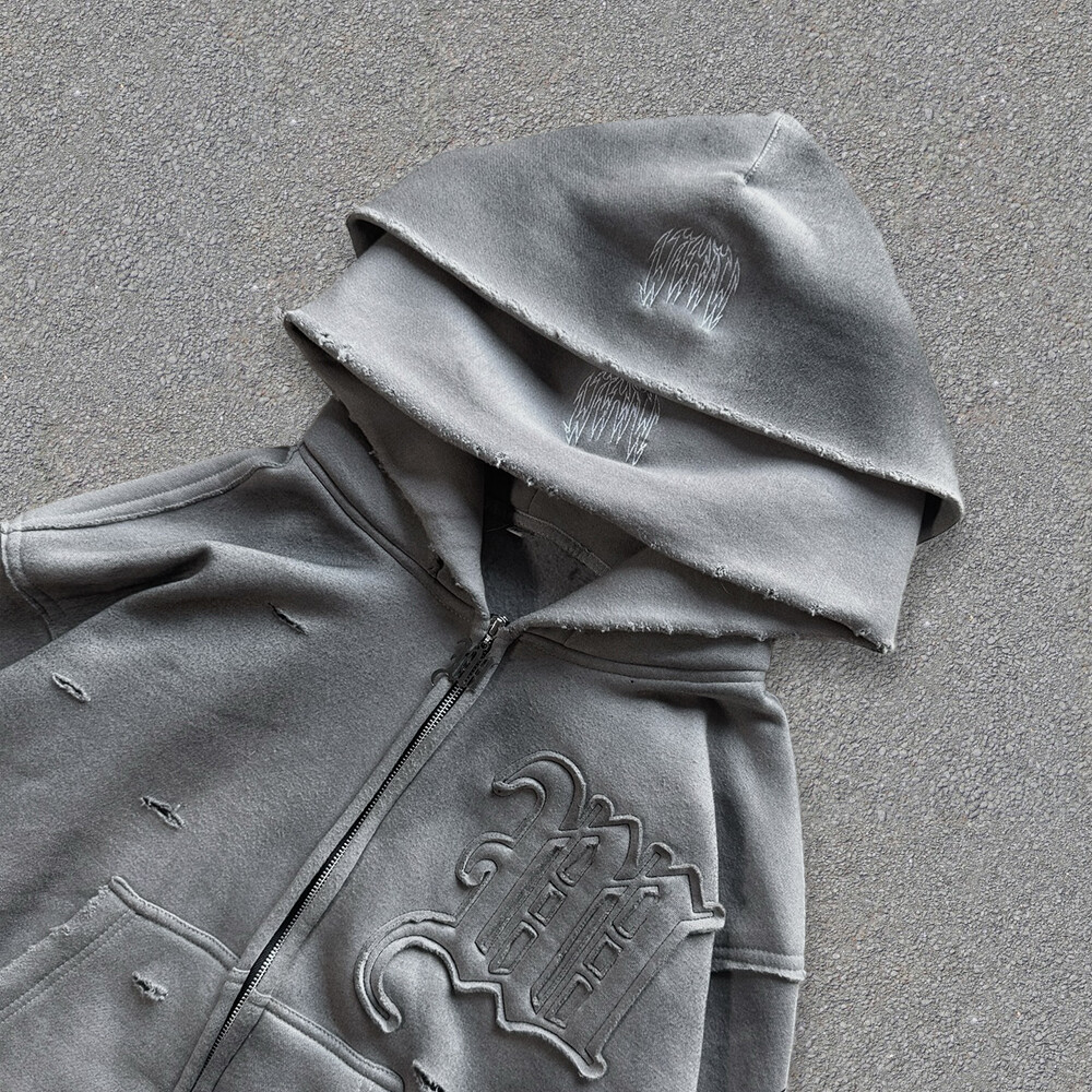 Streetwear 400 Gsm custom men's sportswear pants imitation two-piece set, zipper loop tearful hoodie velvet set, autumn print