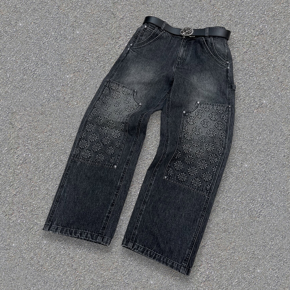 High-quality custom-made denim warm autumn sportswear pants, mask zipper hoodie set, Gothic retro men's washed sportswear