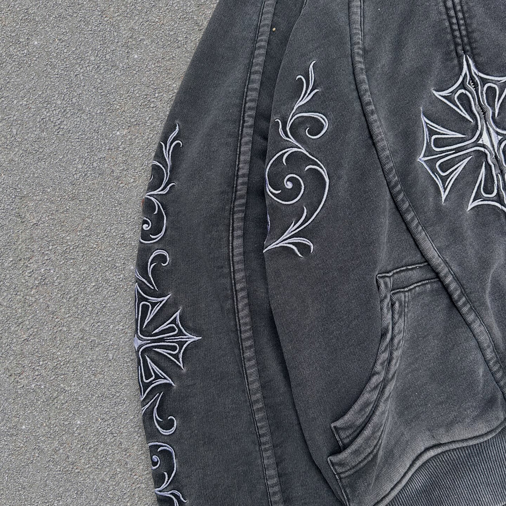 High-quality custom-made denim warm autumn sportswear pants, mask zipper hoodie set, Gothic retro men's washed sportswear