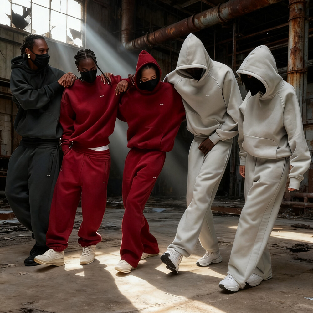 Wholesale custom sports loose 500 Gsm polyester-cotton quick-drying men's and women's universal winter sportswear & wide-leg pants set