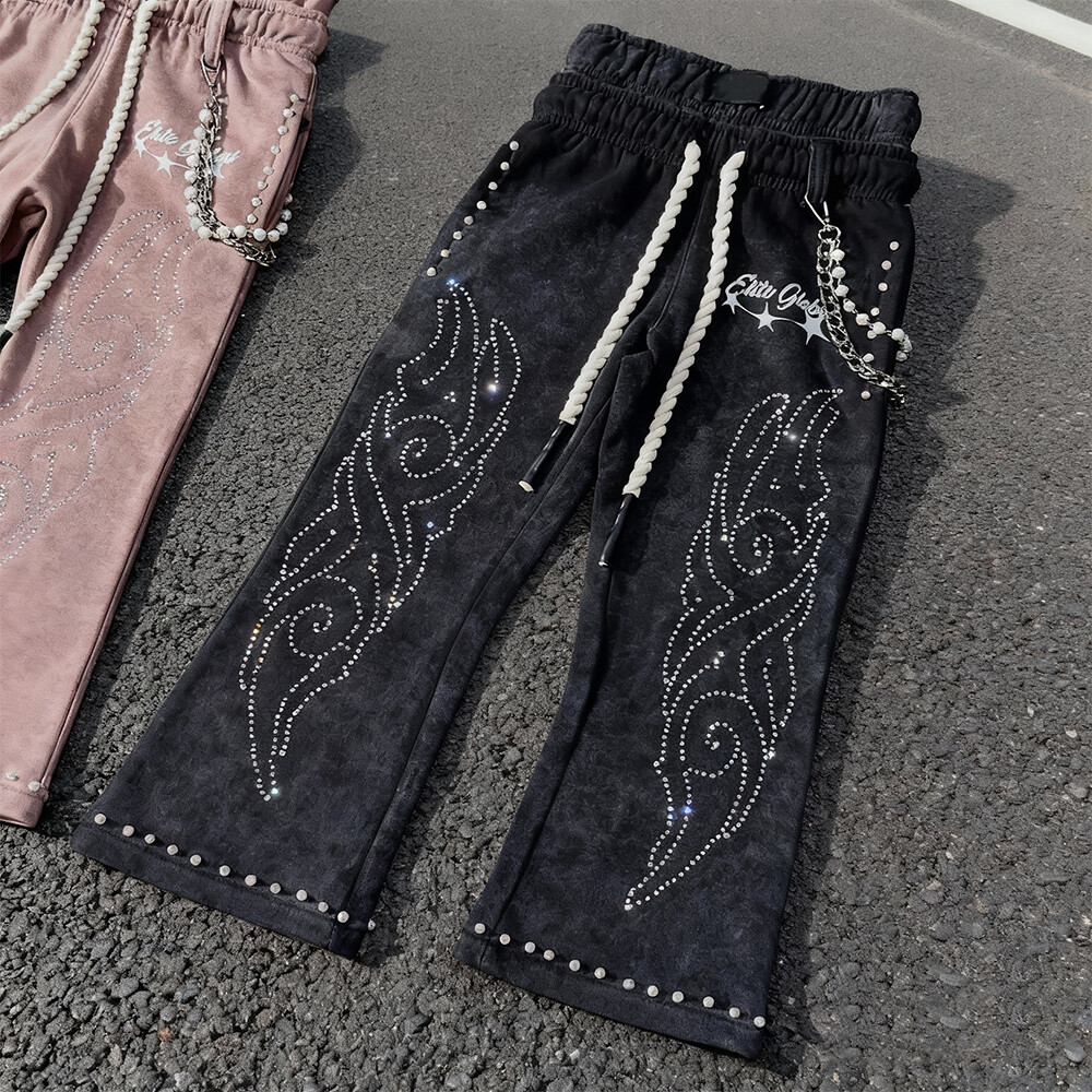 Men's winter flared pants hoodie 3D vintage high-quality cotton streetwear custom logo heavy 2-piece jogging set