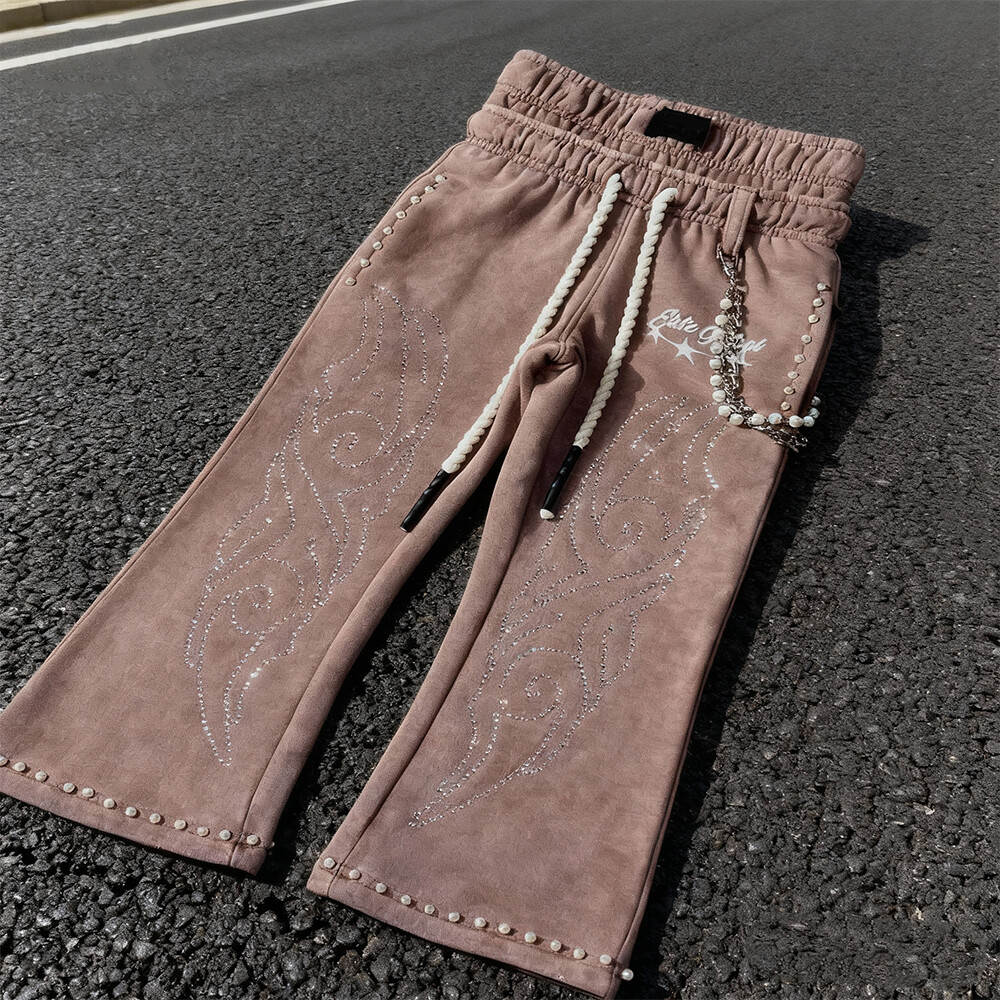 Men's winter flared pants hoodie 3D vintage high-quality cotton streetwear custom logo heavy 2-piece jogging set