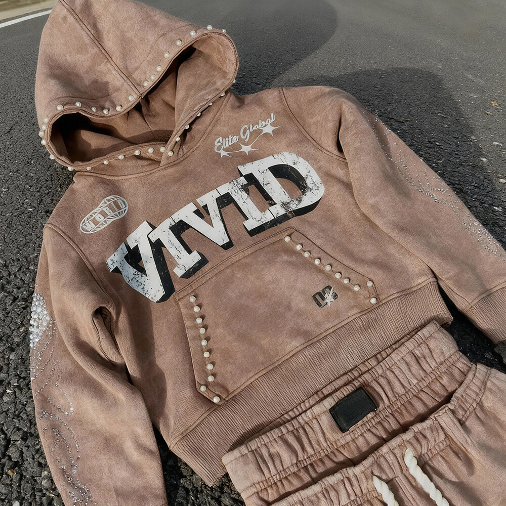 Men's winter flared pants hoodie 3D vintage high-quality cotton streetwear custom logo heavy 2-piece jogging set