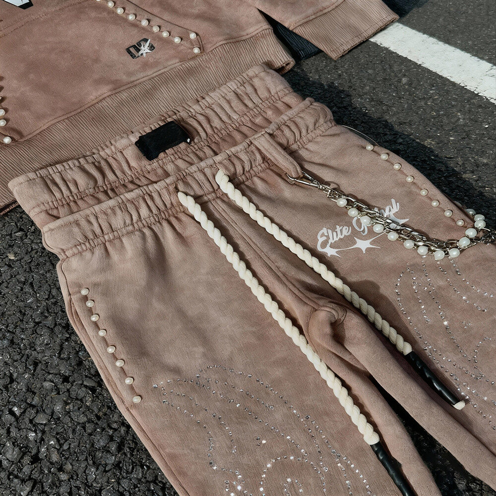 Men's winter flared pants hoodie 3D vintage high-quality cotton streetwear custom logo heavy 2-piece jogging set