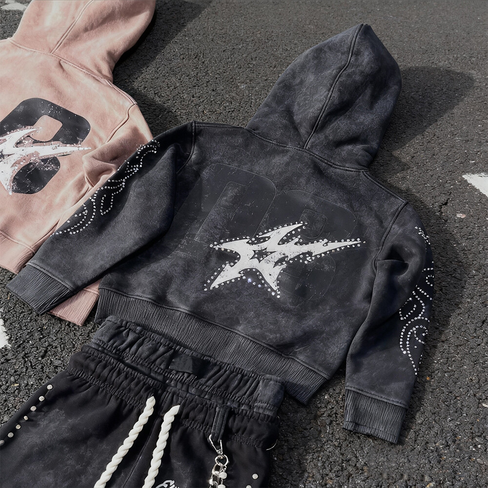 Men's winter flared pants hoodie 3D vintage high-quality cotton streetwear custom logo heavy 2-piece jogging set