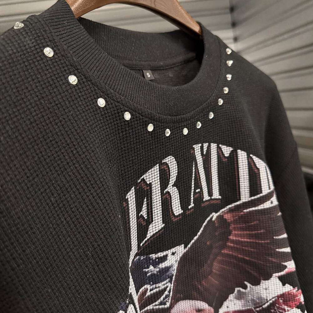 Fashionable waffle shirt with animal patterns, custom-made men's polyester-cotton off-the-shoulder long-sleeved white streetwear, quick-drying