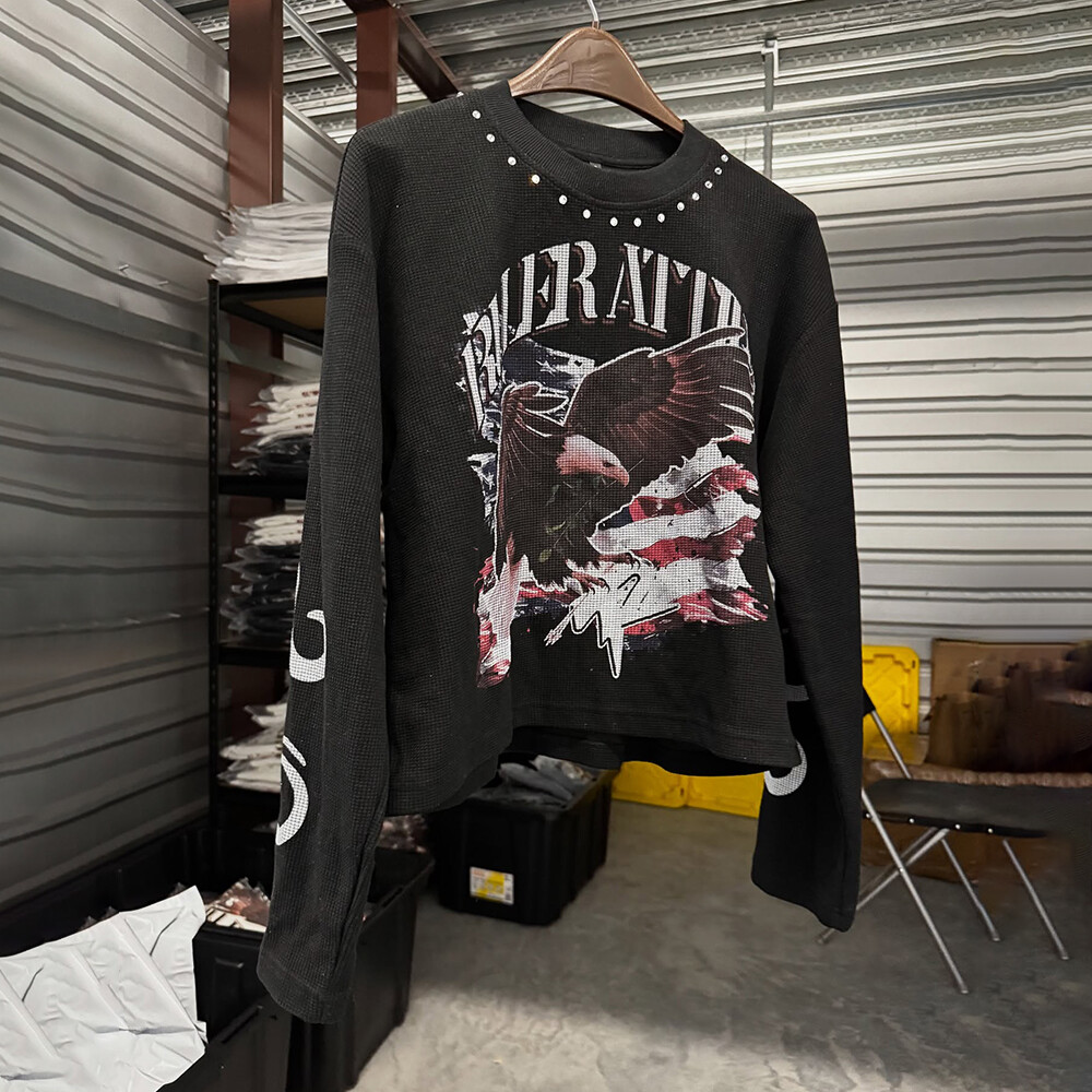 Fashionable waffle shirt with animal patterns, custom-made men's polyester-cotton off-the-shoulder long-sleeved white streetwear, quick-drying