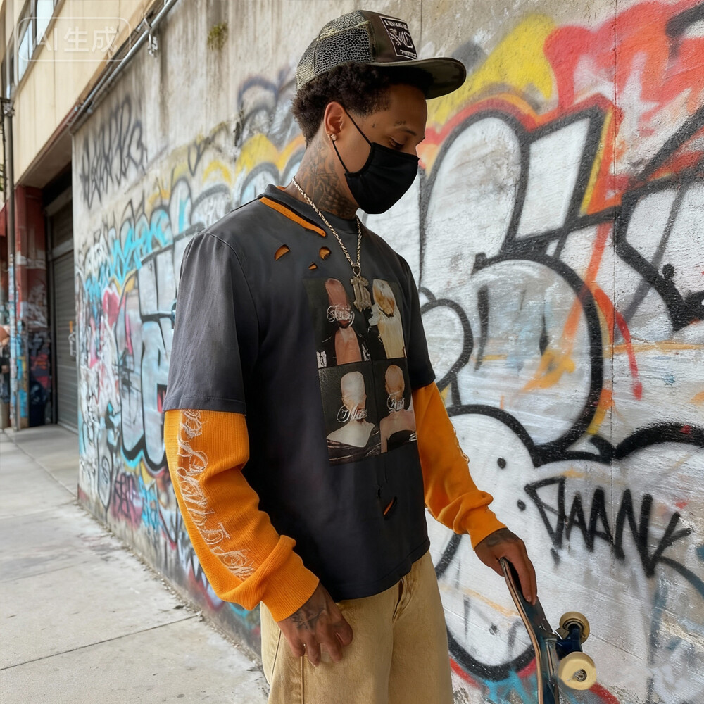 Customized two-piece heat transfer printed men's large-sized long-sleeved 100% cotton knitted figure printed high-quality T-shirt