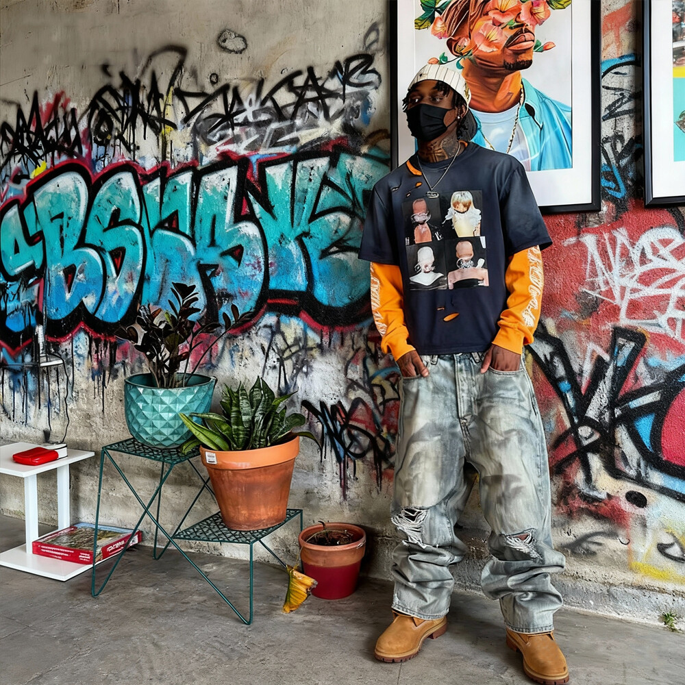 Customized two-piece heat transfer printed men's large-sized long-sleeved 100% cotton knitted figure printed high-quality T-shirt