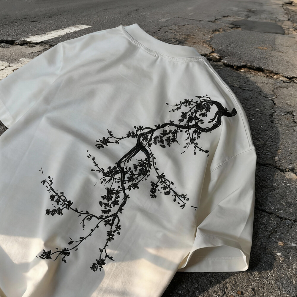 400 Gsm personalized custom streetwear off-the-shoulder embroidered T-shirt, suitable for men, high-quality manufacturer