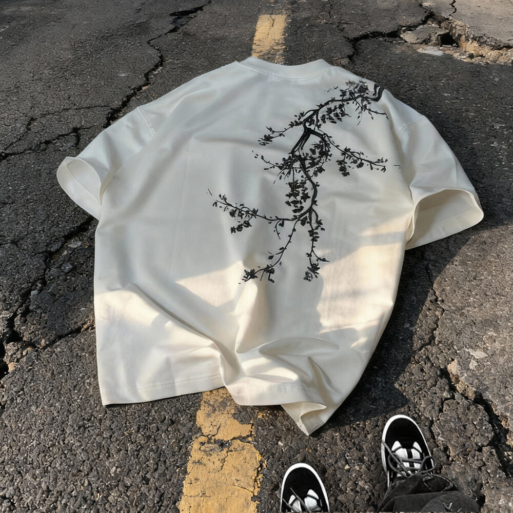 400 Gsm personalized custom streetwear off-the-shoulder embroidered T-shirt, suitable for men, high-quality manufacturer