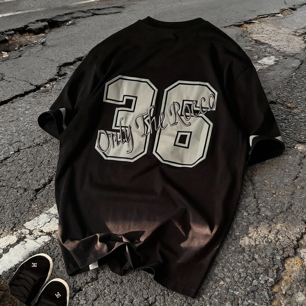 Black men's long knitted cotton T-shirt, high-quality custom 3D embroidered streetwear