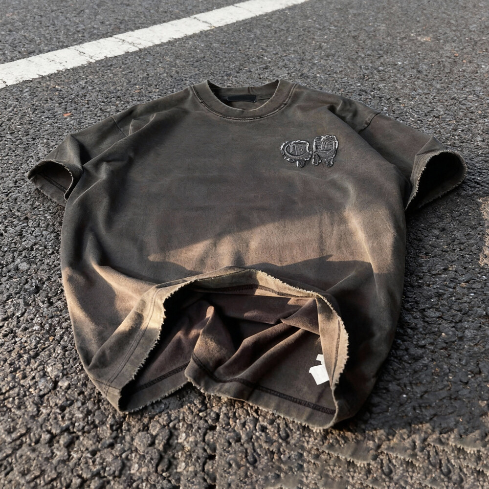 600 Gsm heavyweight knitted long oversized men's T-shirt, high-quality retro acid-washed 3D embroidered custom streetwear